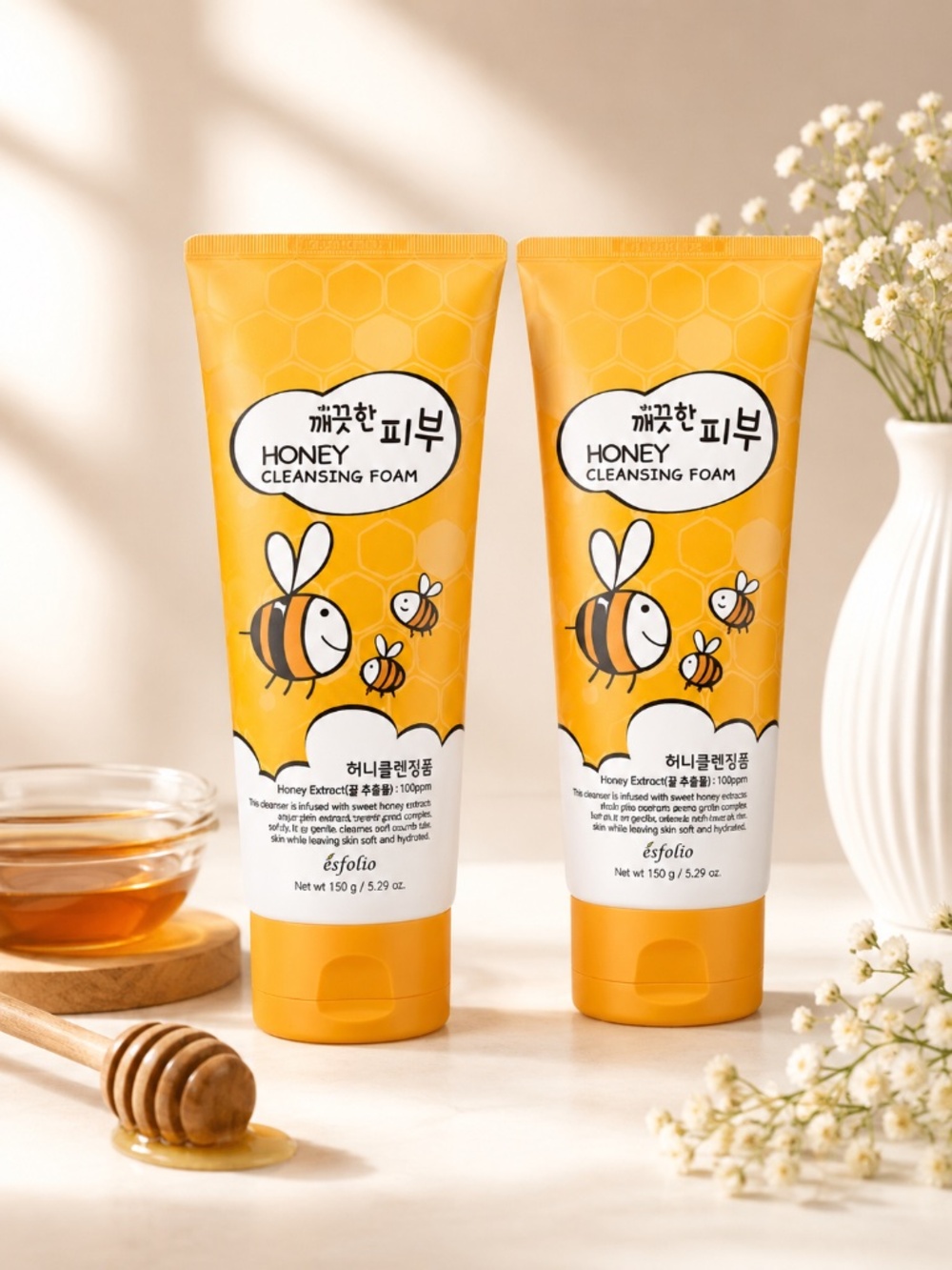 2x Esfolio Honey Cleansing Foam 5.29oz Korean K-Beauty Face Wash New Sealed